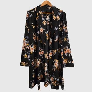 Haute Fox Open Cardigan Women's 1X Black Floral L-Sleeve Whimsical Mature Wear